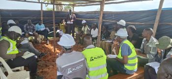 Amuru District CAO, John Bosco Opiyo, addressing stakeholders during a site visit to the Lakang Epicentre in Lakang Sub-county